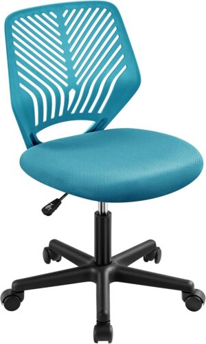 Yaheetech Kids Cute Office Chair Low-Back Armless Study Chair w/Lumbar Support Adjustable Height for Children in Bedroom School, Turquoise