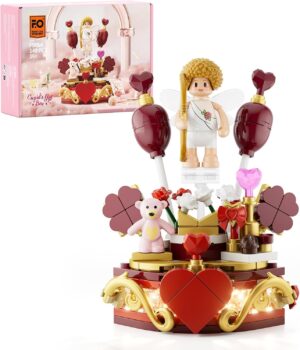 FUNWHOLE Cupid’s Gift Box Lighting Building Bricks Set – Great Women’s Day Love Decoration Minifigure for Romantic Couples Collection Toy Building Kit 149 Pcs for Adults & Teens