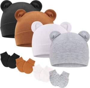 BQUBO Newborn Baby Hats Mittens Set for Boys Girls Hospital Hat Beanie Infant Caps Baby Gloves