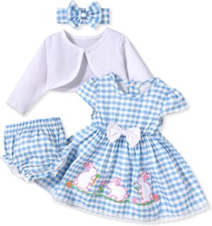 Baby Girl Easter Dress Infant 4pcs Bunny Cardigan Sets