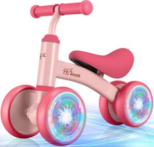 Colorful Lighting Baby Balance Bike Toys for 1 Year Old Girls,10-24 Month Toddler Balance Bike No Pedal,1st Birthday Girl Gift Ride on Toys for Toddlers 1-2 Girls(Pink)