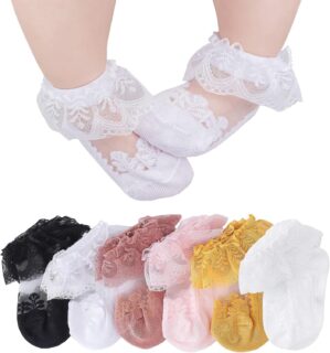 CHUNG Baby Toddler Girls Princess Cotton Frilly Socks Lace Ruffle Pack of 4/5/6 Thin Mesh Summer for Dress