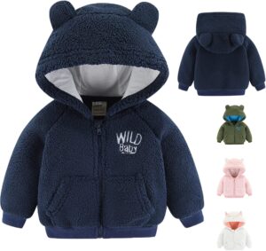 Newborn Infant Baby Boys Girls Cartoon Fleece Hooded Jacket Coat with Ears Warm Todder Kids Outwear Coat Zipper Up 0-6Y