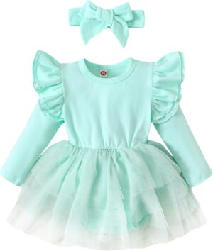 Baby Girl Ruffle Sleeve Romper Dress Outfit Newborn Princess Tulle Dresses Infant Jumpsuit Tutu Skirt Set Clothes