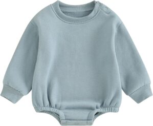 Baby Boy Girl Fleece Sweatshirt Romper Solid Color Long Sleeve Sweater Bubble Onesie Warm Fall Winter Clothes