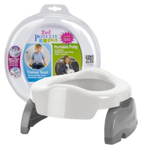 Kalencom Potette Plus 2-in-1 Travel Potty and Trainer Seat – Dual-Purpose Potty Training Toilet Seat – Portable Potty for Toddler Travel – with Durable, Lock-in Legs and Splash Guard – White/Gray