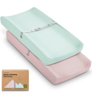 2-Pack Organic Changing Pad Covers for Girl, Boy, Neutral – 100% Cotton Changing Table Pad Cover, Soft Baby Nursery Diaper Changing Pad Sheets, Contour Changing Pads Liners, Change Pad Cover (Pastel)