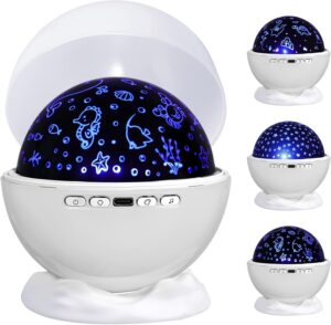 Night Light Projector,Night Light for Kids Room with Remote and Timer,360° Rotation,3 Projection Films,18 Light Modes,8 Lullaby Songs,Kids Night Light,Birthday Christmas Gifts for Boys Girls (white)