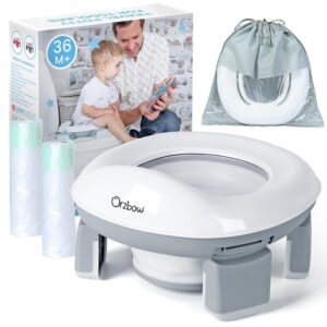 Orzbow Portable Potty Training Toilet for Boys and Girls with Storage Bag – Foldable Travel Potty Chair, Toddler Potty Seat for Indoor and Outdoor, Easy to Clean, Includes Free 40pcs Travel Bags(Gray)