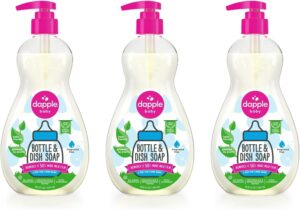 Dapple Baby Bottle Soap, Hypoallergenic Dish Soap for Baby Bottles, Powered by Plants, 1 Pump Included, Packaging May Vary, Fragrance Free, 16.9 Fl Oz (Pack of 3)