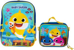 AI ACCESSORY INNOVATIONS Baby Shark 2 Piece Backpack Set, Boys & Girls 16″ School Bag, Blue