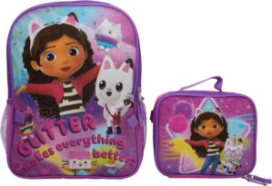 AI ACCESSORY INNOVATIONS Gabby’s Dollhouse 2 Piece Backpack Set, Pre-school Girls 16″ Travel Bag, Pink