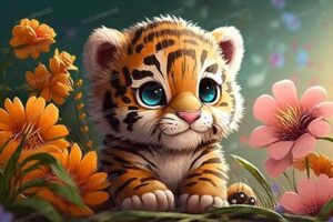 Cute Flower Tiger Baby Puzzles – HD Cartoon Animal 1000 Pieces Jigsaw Puzzle for Adult Beginners – Brainstorming Game for Teens – Great Gifts for Family & Relaxing Brain 20 X 30 Inch