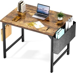 Sweetcrispy Computer Small Office Desk 32 Inch Student Kids Study Writing Work with Headphone Hooks & Storage Bag Modern Simple PC Home Bedroom Table – Rustic Brown