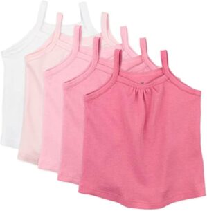 HonestBaby 5-Pack Cami Tops Sleeveless T-Shirts 100% Organic Cotton for Infant and Toddler Baby Girls