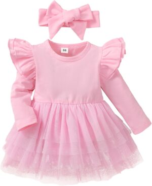 Baby Girl Ruffle Sleeve Romper Dress Outfit Newborn Princess Tulle Dresses Infant Jumpsuit Tutu Skirt Set Clothes