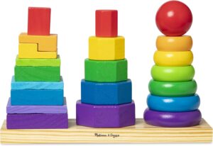Melissa & Doug Geometric Stacker – Wooden Educational Toy Wooden Shape Sorter And Stacking Toy, Stacking Tower For Babies, Toys For Toddlers And Kids Ages 2+