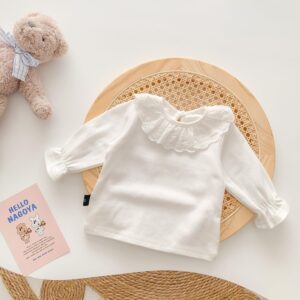 12M-6Y Baby Girls Long Sleeves Solid Color Doll Collar T-Shirt Blouse Toddler Kids Basic Pullover Bottom Tops