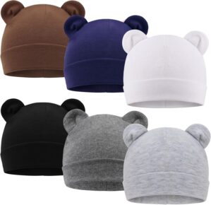 DRESHOW BQUBO 6 Pack Baby Beanie Hats for Unisex Infant Toddler Cotton Beanie Newborn Hospital Hat for Boys Girls 0-6 Months