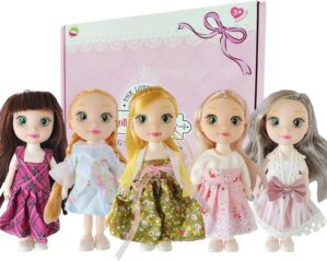 5 Sets Doll Clothes for 6 inch Doll ，Include 5 Pieces Girl Mini Dolls, 5 Sets Doll Clothes and 5 Pairs of Doll Shoes