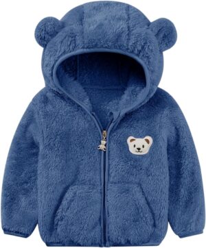 Baby Boys Girls Fleece Jackets Zip Up Hoodies Cute Bear Coats Fall Winter Fuzzy Jacket Newborn Boys Girls Outwear