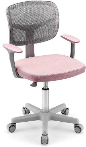 GLACER Kids Desk Chair with Arms, 330 LBS Adjustable Mesh Study Chair with Wheels for Girls Boys, Swivel Computer Task Chair with Lumbar Support, Teen Office Chair for Home, School, Bedroom (Pink)