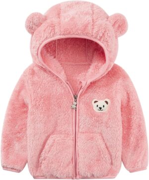 Baby Boys Girls Fleece Jackets Zip Up Hoodies Cute Bear Coats Fall Winter Fuzzy Jacket Newborn Boys Girls Outwear