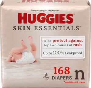 Huggies Size Newborn Diapers, Skin Essentials Baby Diapers, Size Newborn (6-9 lbs), 168 Count