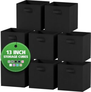 NEATERIZE Storage Baskets – Set of 8 Heavy-Duty 13×13 Inch Cubes for Organizing and Storage. Perfect Bins as Cubby Boxes or Cube Organizers (Black)