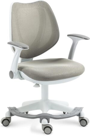 HOMEFUN Kids Desk Chair, Computer Chairs with Armrest and Footrest for Boys Girls Cute Mesh Ergonomic with Adjustable Height Swivel Safe Sit-Locking Casters Gray