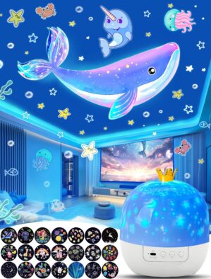 Projector Night Light for Kids + 21 Sets of Films, Baby Night Light Projector for Bedroom, Ceiling, Kids Star Galaxy Projector with 360° Rotation for Baby Girls Boys, Christmas, Nursery, Room Decor