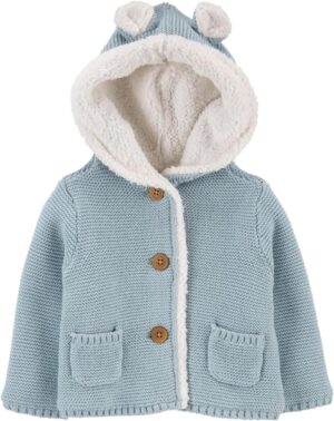 Carter’s Unisex Baby Boys and Baby Girls Button Front Hooded Sherpa-Lined Cardigan Jacket