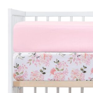 Crib Sheets Girl 2 Pack Set, 2 Pack Toddler Bed Sheets Set, Floral Print Fitted Crib Sheet for Standard Crib & Toddler Mattress, Size 28 x 52 inches, Pink N Floral