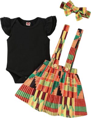 YOUNGER TREE Infant Toddler Baby Girl Summer Outfit Sunflower Strap Sets Sleeveless Romper Suspender Skirt 3pcs Clothing Sets