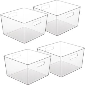 Vtopmart 4 Pack Extra Large Clear Plastic Storage Bins,11×11 Cube Acrylic Organizer Square Containers with Handle for Pantry,Closet,LaundryRoom,Kitchen,Bathroom,UnderSink Organization