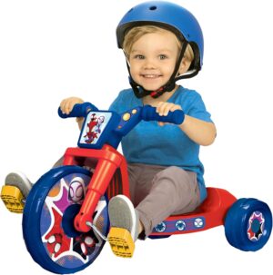 Spidey & His Amazing Friends Ride-On 10″ Fly Wheels Junior Cruiser Tricycle with Sounds – Toddler Bike Trike, Ages 18-36M, for Kids 33”-35” Tall – 35 lbs. Weight Limit