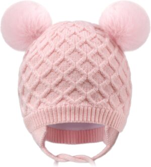 Labeol Baby Hats,Soft Warm Winter Knit Baby Beanie Hat with Earflap,Cute Pom-pom Ears Fall Winter Caps for Toddler Girls Boys