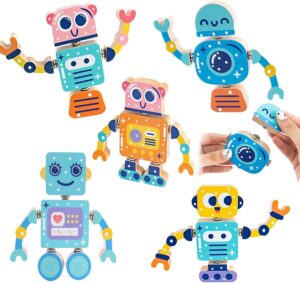 Wooden Snap-Together Building Toys, Robot Building Kit for Kids,STEM Building Blocks,Take Apart Playset 28pcs, Fine Motor Skill Montessori Educational Learning Toys Gift for 3 4 5 6 Years Kids