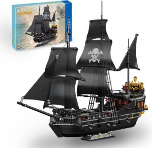 Pirate Ship Building Kit, Black Pearl Caribbean Pirate Ship Mini Building Block Sets for Adults, Pirate Ship Toys Gift for Kids Boys 8-12, Not Compatible with Lego Pirate Ship Set, 1424 PCS