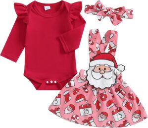 Christmas Baby Girl Outfit Newborn Cute Elk Fly Sleeve Romper Overall Dress Infant Girls Fall Winter Skirt Set