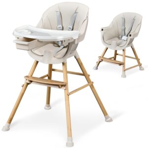 3-in-1 Wooden High Chair for Babies and Toddlers,Convertible Baby High Chair with Drawer,Infant Highchair with Adjustable Legs & Dishwasher Safe Tray