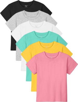 Poroka Baby Toddler Girls Short Sleeve T-Shirts Toddler Girl Cotton Shirts Solid Baby Girl Shirts with Crew Neck