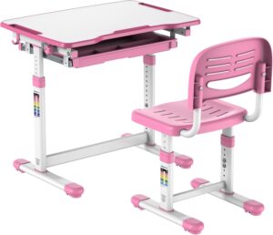 Mount-It! Kids Desk and Chair Set, Height Adjustable Sturdy, Girl Desk, Kids Art Desk, Kids Study Desk and Chair Set for Boys, Home School, Drafting Desk, Ergonomic Childrens Storage Drawer Pink