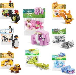 24 Pack Prefilled Valentine’s Animal Figure Building Blocks – Ideal for Classroom Exchange, Party Favors, Valentine Party Favor, Valentine’s Greeting Cards.