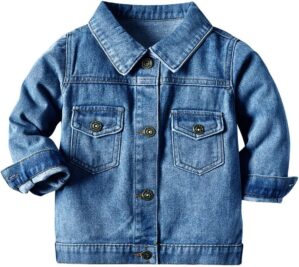 IDOPIP Toddler Kid Baby Boys Girls Denim Jacket Long Sleeve Button Down Jeans Coat Cowboy Overcoat Hoodie Casual Outwear