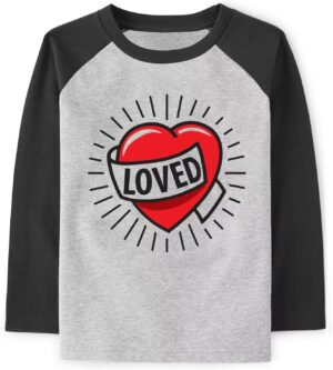 Mrocioa Toddler Boy Girls Loved Heart Valentine’s Festival Kids Raglan Long Sleeve Shirt 1-7 Years