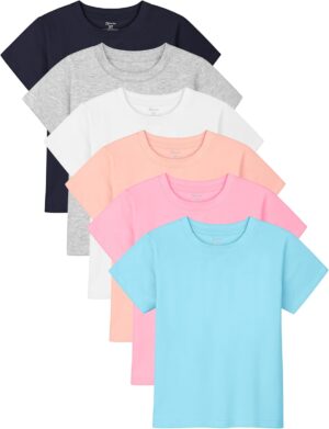 Poroka Baby Toddler Girls Short Sleeve T-Shirts Toddler Girl Cotton Shirts Solid Baby Girl Shirts with Crew Neck