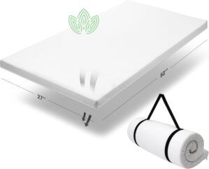 Organic Cotton Crib Topper | Ventilated 2-Inch Memory Foam CertiPUR-US Mattress Topper Pad, Waterproof & Washable Cover for Baby Crib & Toddler Bed Soft Padding, Nonslip Bottom, Travel Strap, 52x27x2