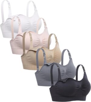 Lataly Womens Sleeping Nursing Bra Wirefree Breastfeeding Maternity Bralette Pack of 5
