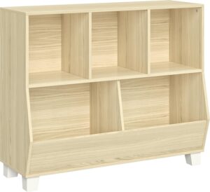 RiverRidge Catch-All Kids Toy Storage Organizer with 3 Cubbies and 2 Storage Bin Compartments – 35 Inch Wide Light Woodgrain Kids Room Decor Toy Organizers and Storage Bins